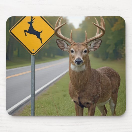 Buck geposeerd door een herten kruising teken muismat (Voorkant)