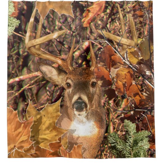 Buck Head in Camouflage White Tail Deer Douchegordijn (Voorkant)