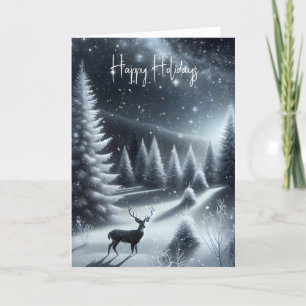 Buck herten in het winterbos feestdagen kaart