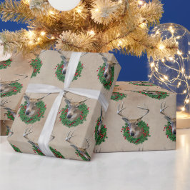 Buck Herten In Kerstkrans Cadeaupapier