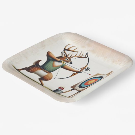 Buck Herten Schieten een Boog en Pijl Papieren Bordje (Gebogen)