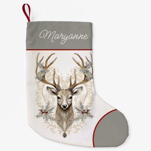  Buck Holly en bessen w Naam Christmas Kleine Kerstsok (Voorkant)