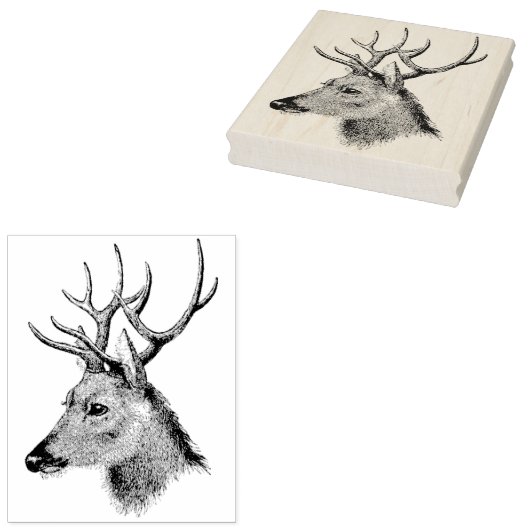  Buck hoofd met uitzicht op linker rubberen kunsts Rubberstempel (Gestempeld)