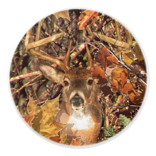 Buck in Camo White Tail Deer Keramische Knop (Voorkant)