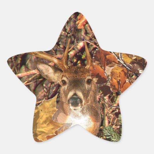 Buck in Hunter Camo White Tail Deer Ster Sticker (Voorkant)