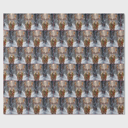 Buck In Snowflakes Wearing a Holiday Wreath Cadeaupapier (Vlak)