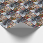 Buck In Snowflakes Wearing a Holiday Wreath Cadeaupapier (Hoek)