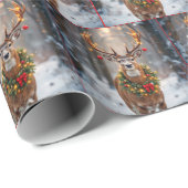 Buck In Snowflakes Wearing a Holiday Wreath Cadeaupapier (Rol Hoek)