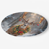 Buck In Snowflakes Wearing a Holiday Wreath Papieren Bordje (Gekanteld)