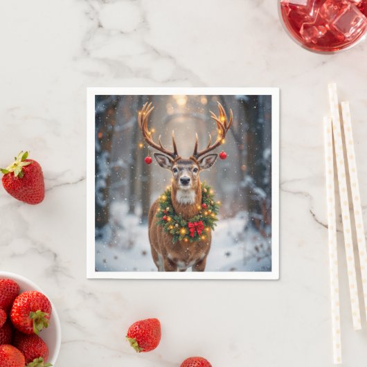Buck In Snowflakes Wearing a Holiday Wreath Servet (Insitu)