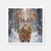 Buck In Snowflakes Wearing a Holiday Wreath Servet (Voorkant)