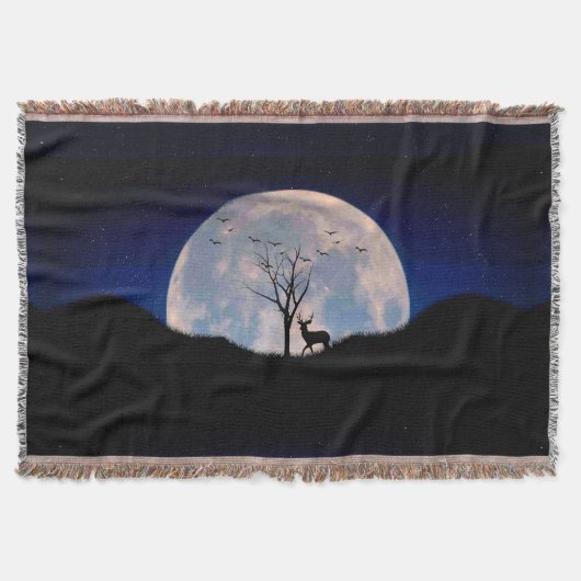 Buck met groot rek tegen volle maan deken (Voorkant)