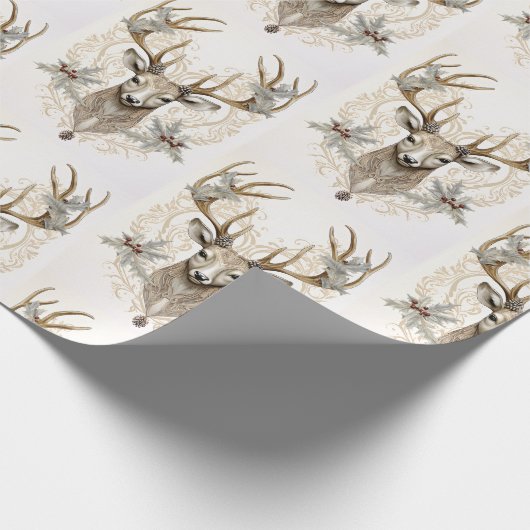 Buck met Holly en bessen kerst Cadeaupapier (Hoek)