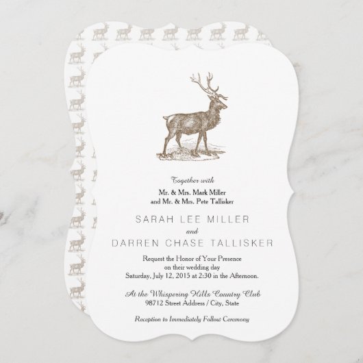 Buck Mule Deer Letterpress Style Kaart (Voorkant / Achterkant)