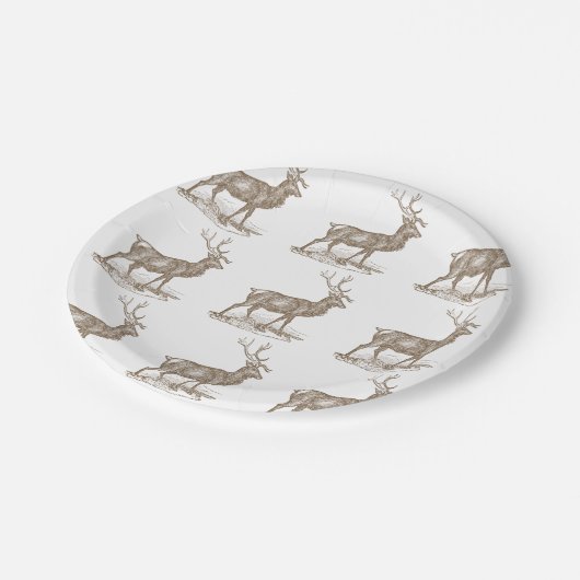 Buck Mule Deer Letterpress Style Papieren Bordje (Gekanteld)