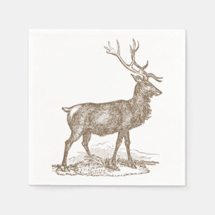 Buck Mule Deer Letterpress Style Servetten