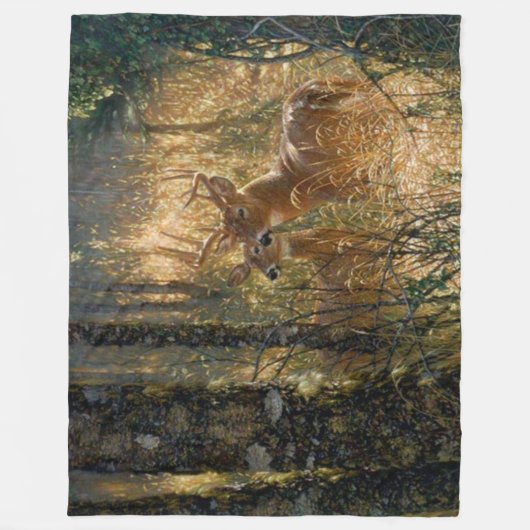 Buck N Doe Herten In Het Lange Gras Fleece Deken (Voorkant)