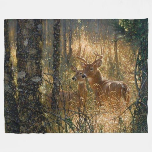 Buck N Doe Herten In Het Lange Gras Fleece Deken (Voorkant (Horizontaal))