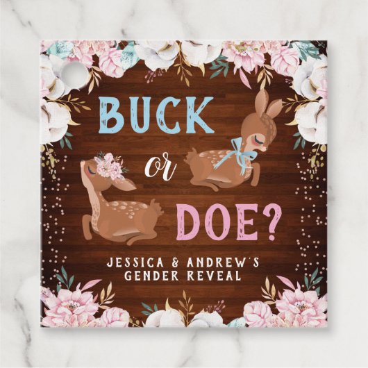 Buck of Doe? Baby shower onthullen Bedankjes Labels (Voorkant)