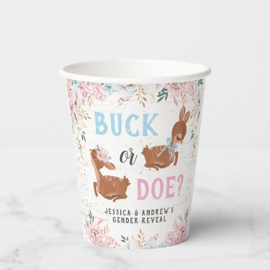 Buck of Doe? Baby shower onthullen Papieren Bekers (Achterkant)