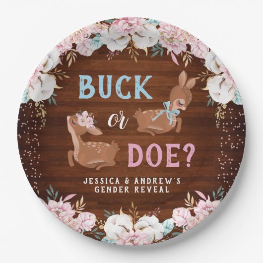 Buck of Doe? Baby shower onthullen Papieren Bordje (Voorkant)