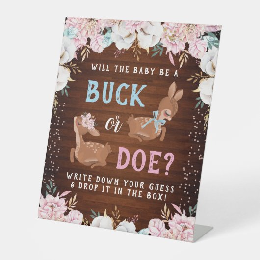 Buck of Doe? Baby shower onthullen Reclamebord Met Voetstuk (Voorkant)