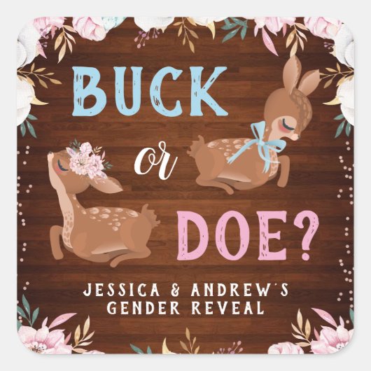 Buck of Doe? Baby shower onthullen Vierkante Sticker (Voorkant)