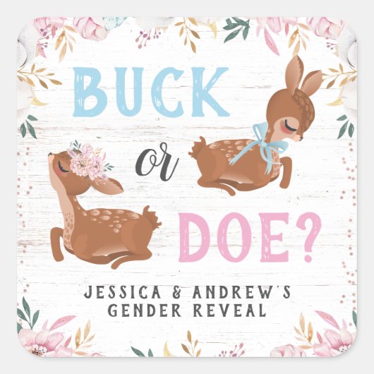 Buck of Doe? Baby shower onthullen Vierkante Sticker (Voorkant)