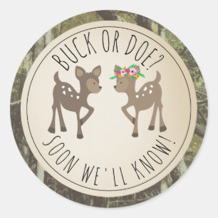 Buck of Doe Camo Baby Geslacht onthullen Ronde Sticker