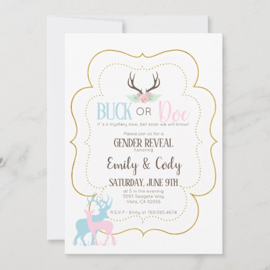 Buck of Doe Gender Reopenbaart het Baby shower van Kaart (Voorkant)