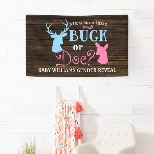 Buck of Doe Gender Reopenbaart het Baby shower van Spandoek (Insitu)