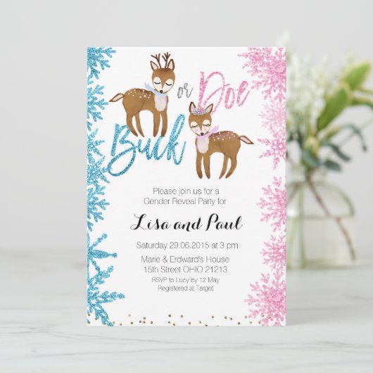 Buck of Doe Gender Reopenbaart Uitnodiging (Staand voorkant)