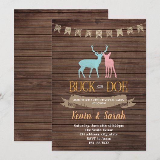 Buck of doe geslacht onthullen feestuitnodiging kaart (Voorkant / Achterkant)