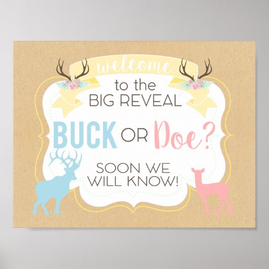 Buck of Doe Welkom Poster Genderfeest (Voorkant)