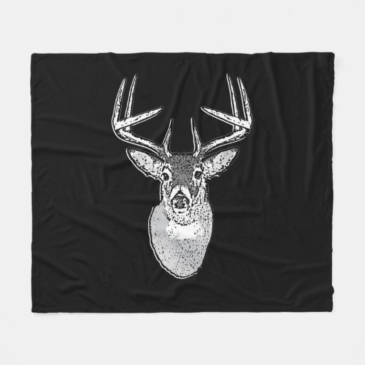 Buck on Black White Tail Deer Fleece Deken (Voorkant (Horizontaal))