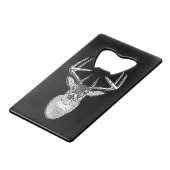 Buck on Black White Tail Deer head Creditkaart Flessenopener (Voorkant Gekanteld)