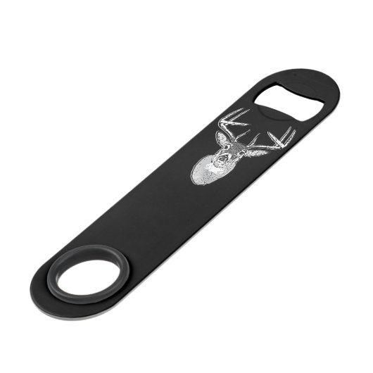 Buck on Black White Tail Deer head Speed Flessenopener (Voorkant Gekanteld)