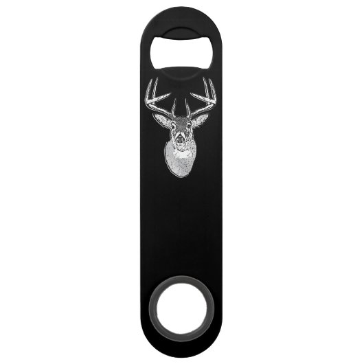 Buck on Black White Tail Deer head Speed Flessenopener (Voorkant)