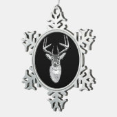 Buck on Black White Tail Deer head Tin Sneeuwvlok Ornament (Rechts)