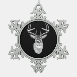 Buck on Black White Tail Deer head Tin Sneeuwvlok Ornament