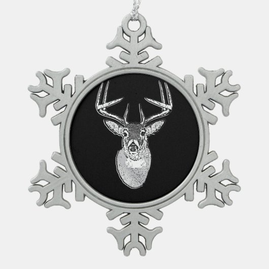 Buck on Black White Tail Deer head Tin Sneeuwvlok Ornament (Voorkant)