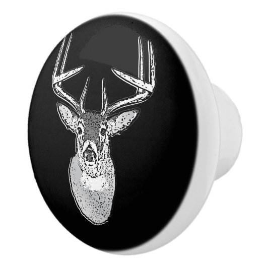 Buck on Black White Tail Deer Keramische Knop (Rechts)