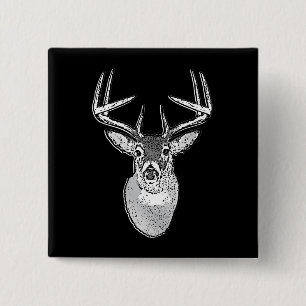Buck on Bold Black White Tail Deal Vierkante Button 5,1 Cm