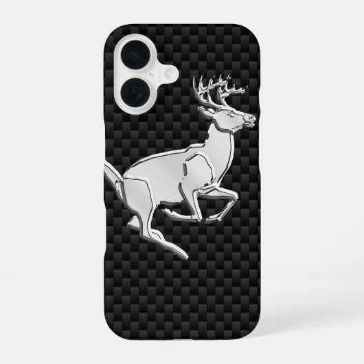 Buck Running White Tail Deer on Carbon Fibre iPhone 16 Hoesje (Achterkant)