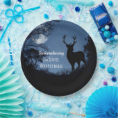 Buck Silhouette bij Night Memorial Round Papieren Bordje (Feest)