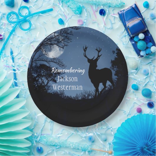 Buck Silhouette bij Night Memorial Round Papieren Bordje (Feest)