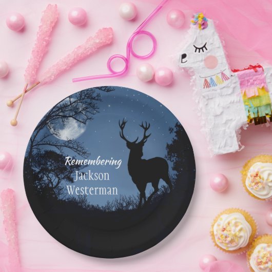 Buck Silhouette bij Night Memorial Round Papieren Bordje (Feest)