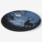 Buck Silhouette bij Night Memorial Round Papieren Bordje (Gekanteld)