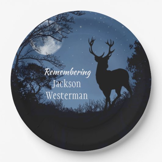 Buck Silhouette bij Night Memorial Round Papieren Bordje (Voorkant)