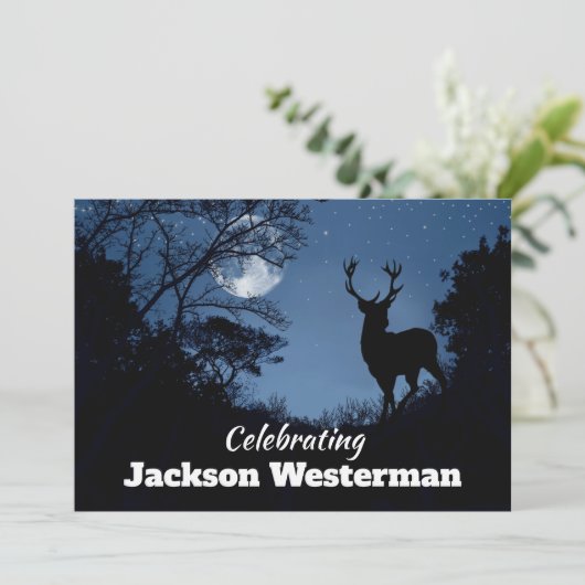 Buck Silhouette bij Night    MemorialInvitation Kaart (Staand voorkant)